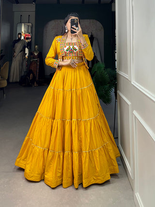 Mustard Color Plain With Gota Patti Rayon Co-Ord Set Lehenga Choli ClothsVilla.com