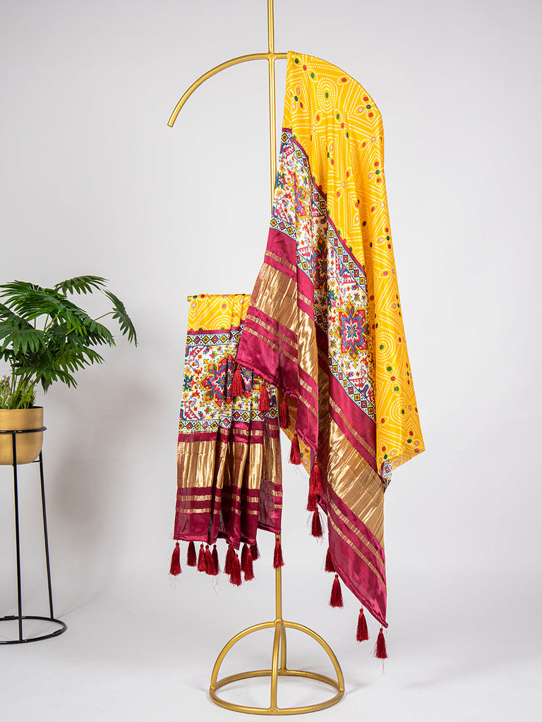 Mustard Color Digital Printed Gaji Silk Dupatta Clothsvilla