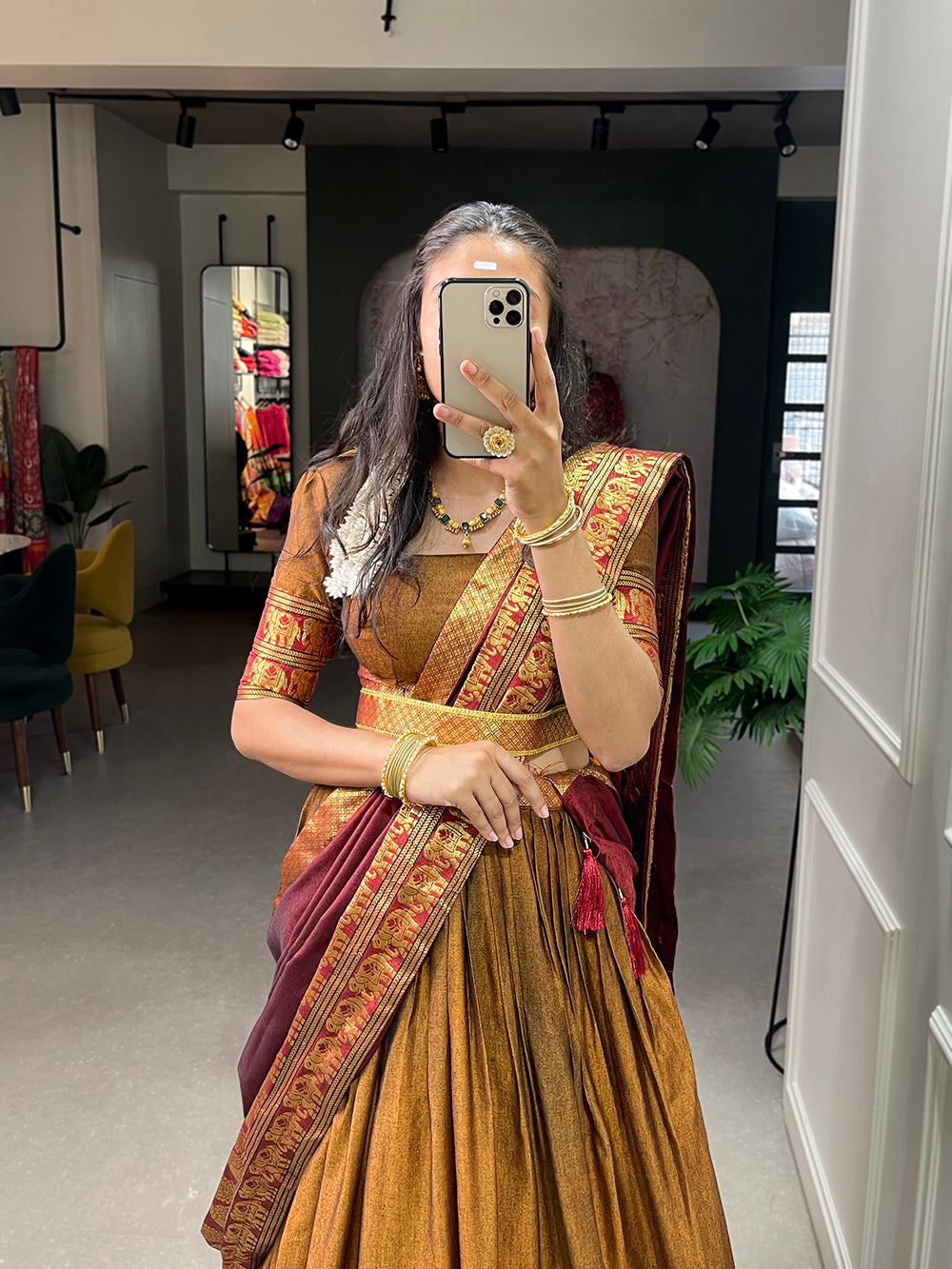 Mustard Color Zari Weaving Work Narayan Pet (Cotton) South Style Lehenga Choli ClothsVilla.com