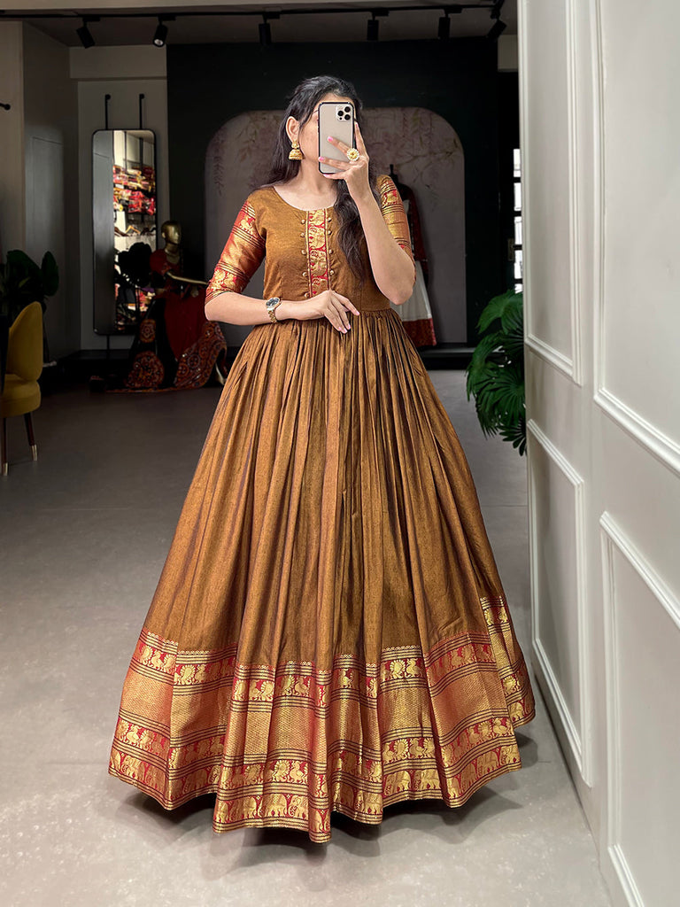 Mustard Color Zari Weaving Work Narayan Pet (Cotton) Dress Clothsvilla