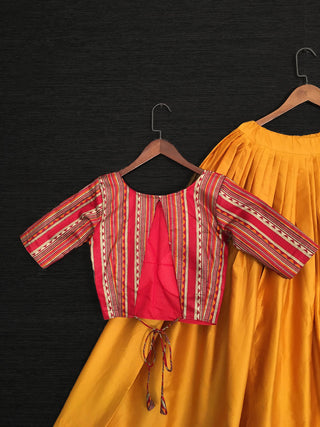 Mustard Color Plain Pure Cotton Lehenga With Crop-Top Clothsvilla