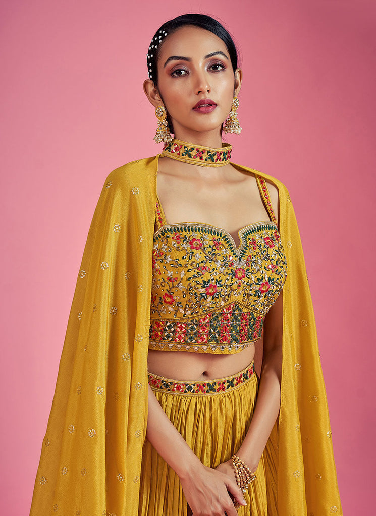 Mustard Mirror Engagement Readymade Lehenga Clothsvilla