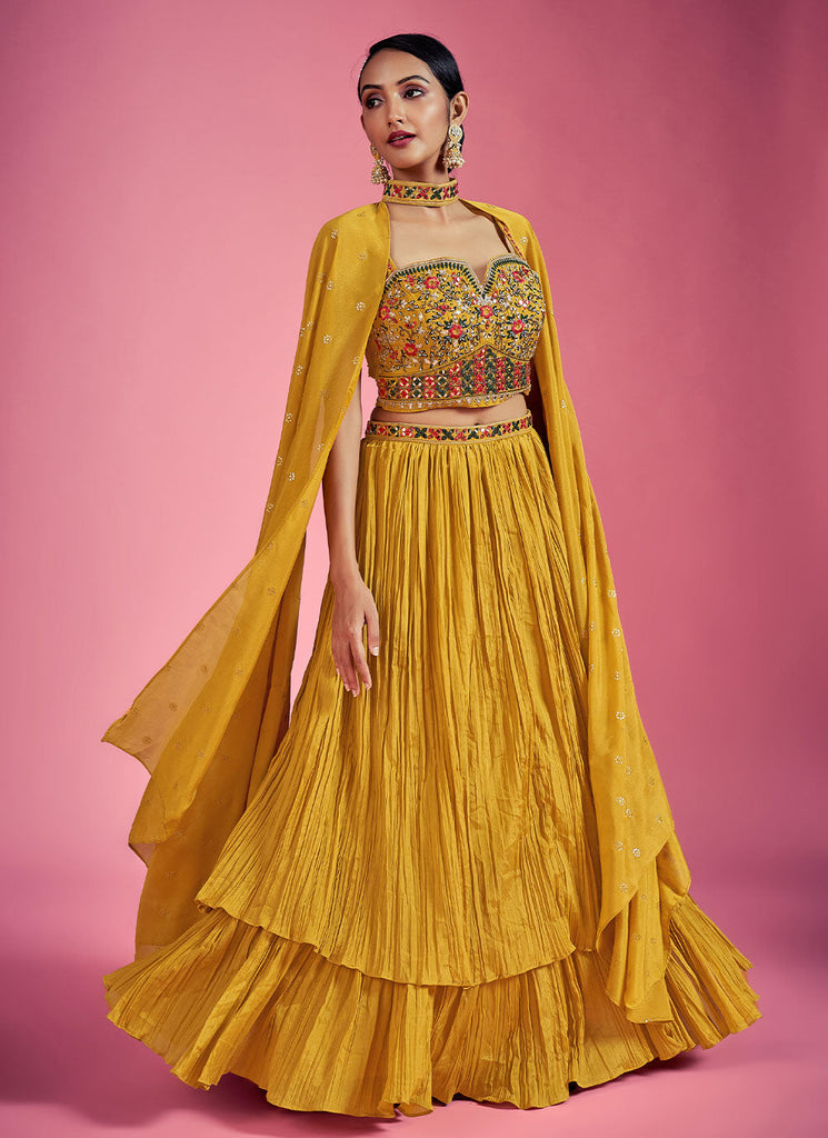 Mustard Mirror Engagement Readymade Lehenga Clothsvilla