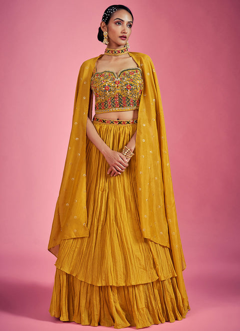 Mustard Mirror Engagement Readymade Lehenga Clothsvilla Main image