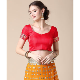 Mustard Partywear Embroidered & Mirror Work Heavy Soft Net Lehenga Clothsvilla