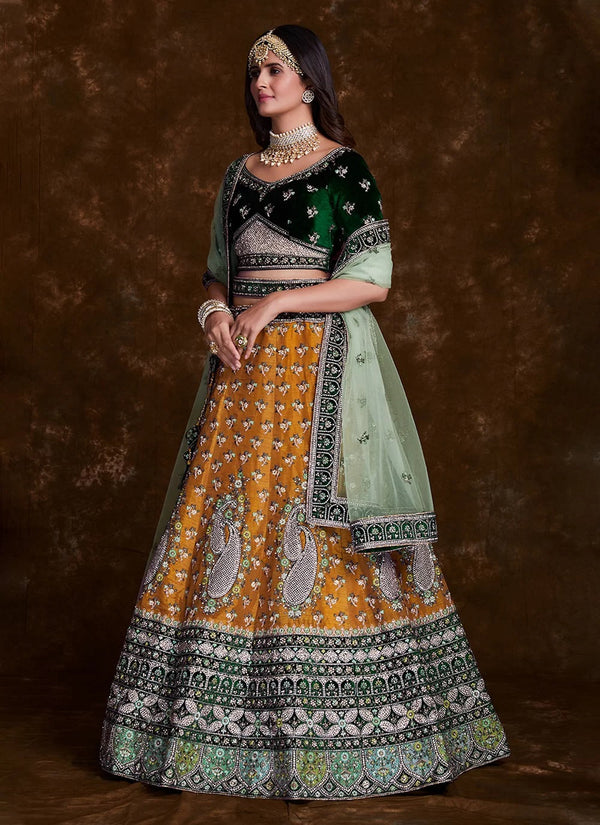 Mustard Zari Dori and zarkan work Designer Lehenga Choli Clothsvilla