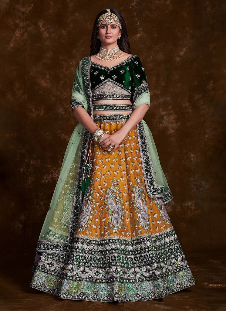 Mustard Zari Dori and zarkan work Designer Lehenga Choli Clothsvilla