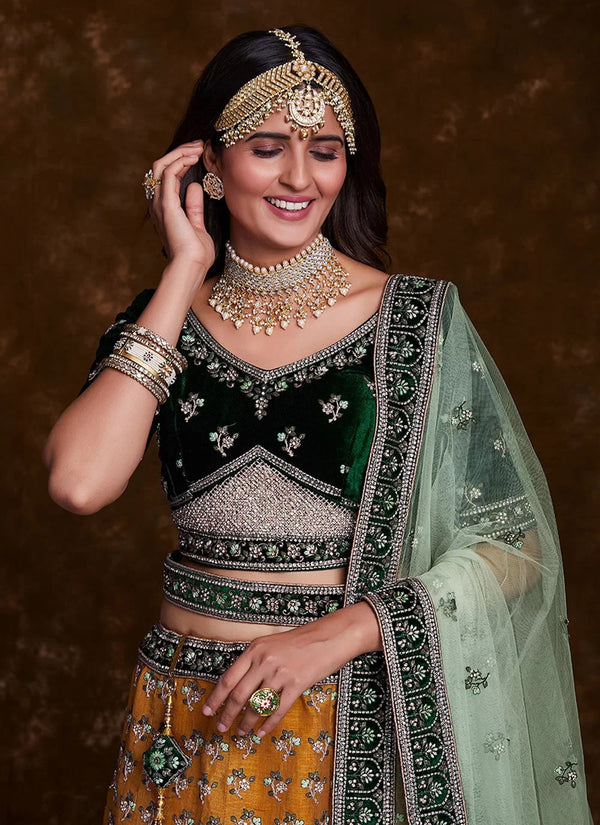 Mustard Zari Dori and zarkan work Designer Lehenga Choli Clothsvilla