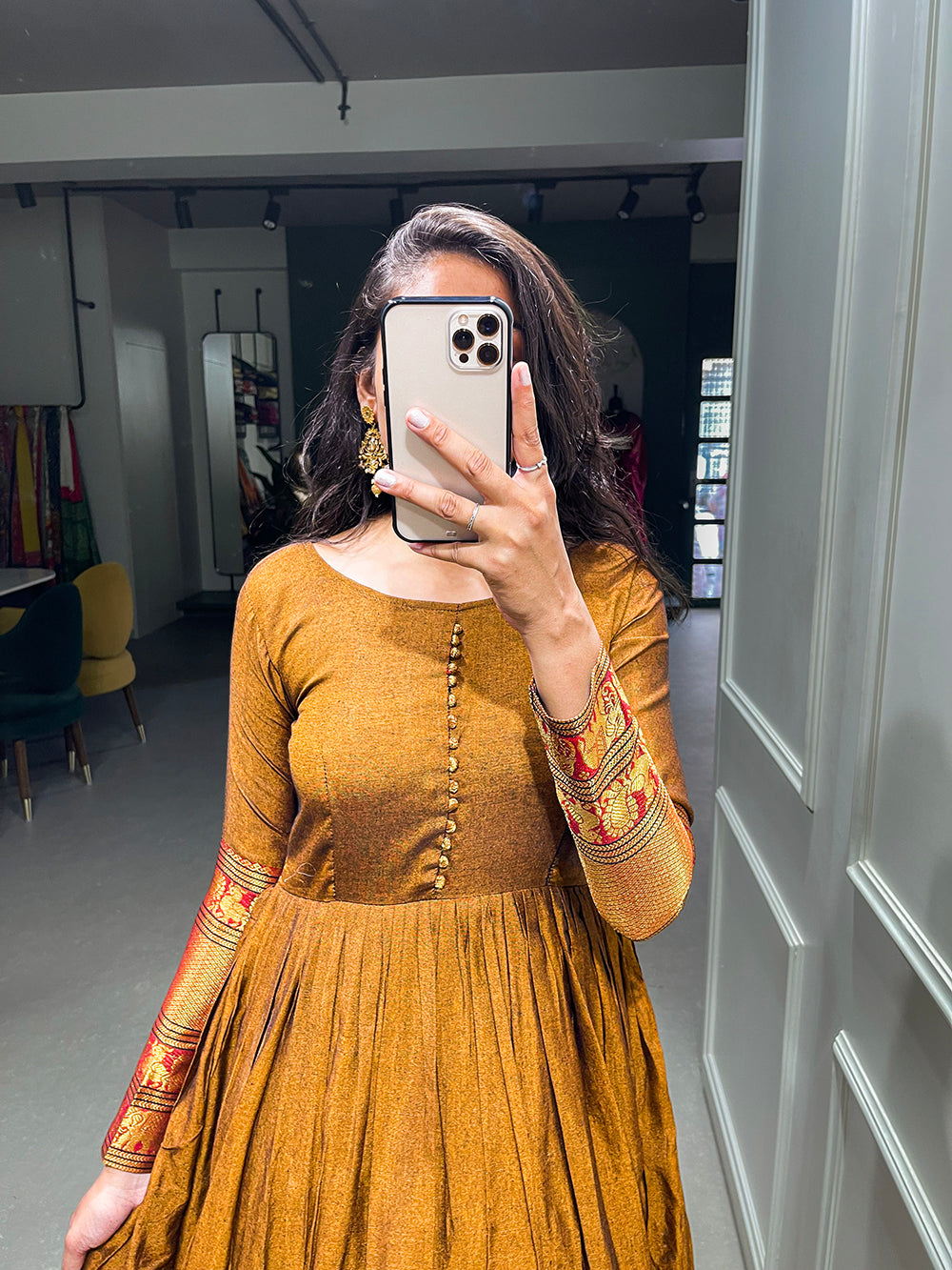 Mustard Color Zari Weaving Work Narayan Pet Cotton Gown Clothsvilla