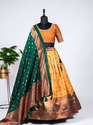 Mustard Color Zari Weaving Work Jacquard Lehenga Choli Clothsvilla