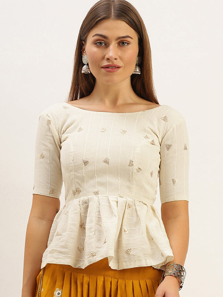 Cream Color Sequins Pure Cotton blouse Clothsvilla