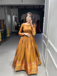 Load image into Gallery viewer, Mustard Color Zari Weaving Work Narayan Pet Cotton Gown Clothsvilla