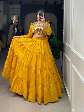 Mustard Color Plain With Gota Patti Rayon Co-Ord Set Lehenga Choli ClothsVilla.com