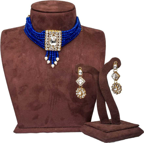 Blue Pearl with Dimond Pendent Necklace Alloy Jewel Set ClothsVilla Main image