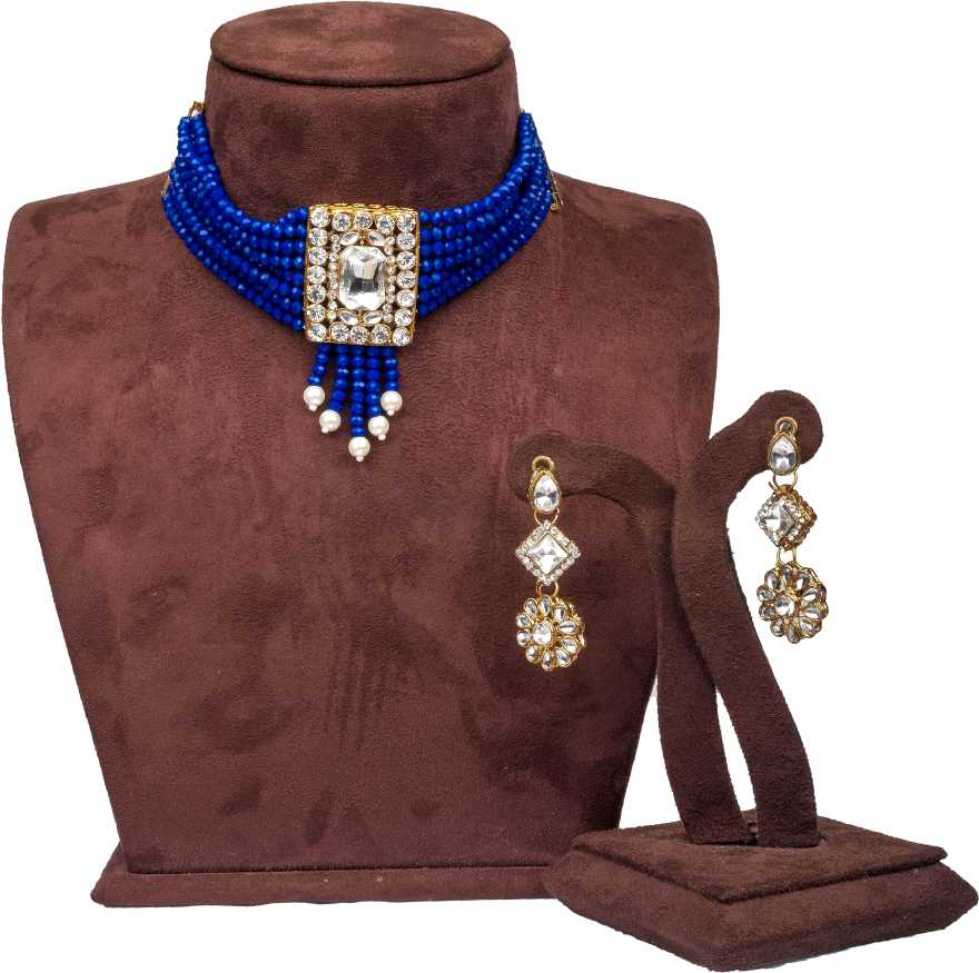 Blue Pearl with Dimond Pendent Necklace Alloy Jewel Set ClothsVilla Main image
