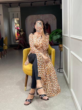 Brown Color Animal Print Chiffon Kurti Clothsvilla