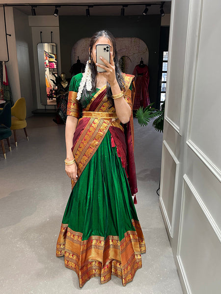 Buy Designer Exclusive Pure Kanjivaram Silk Half Saree Lehenga Choli With  Embroidery Work, Party & Wedding Wear Pure Banarasi Silk Lehenga Choli  Online in India… | Silk half saree, Half saree designs,