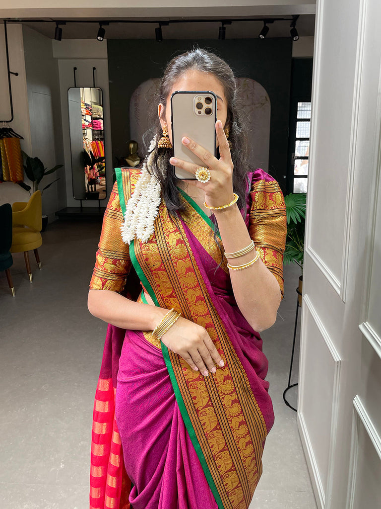 Pink Color Zari Weaving Work Narayan Pet Saree Clothsvilla