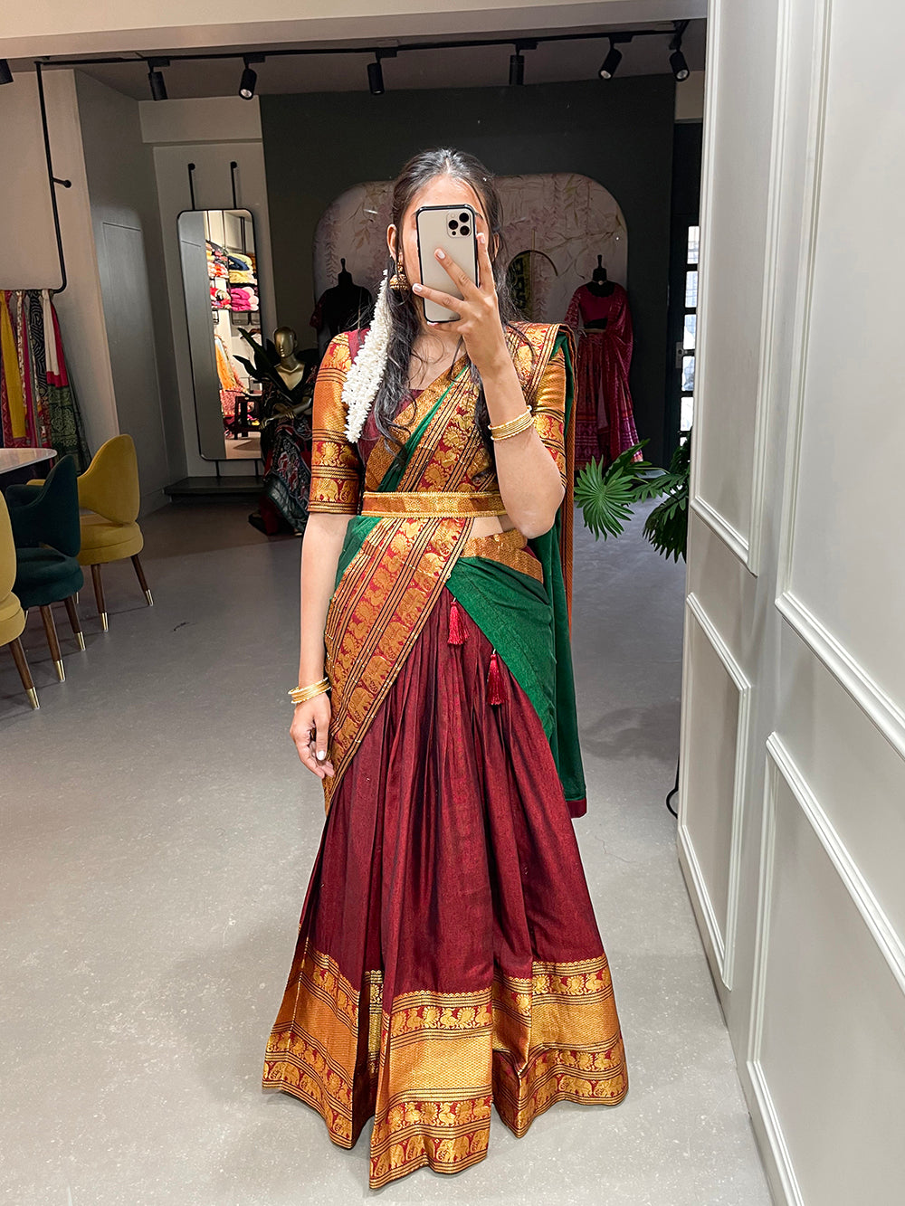 Maroon Color Zari Weaving Work Narayan Pet Cotton Lehenga Choli Clothsvilla