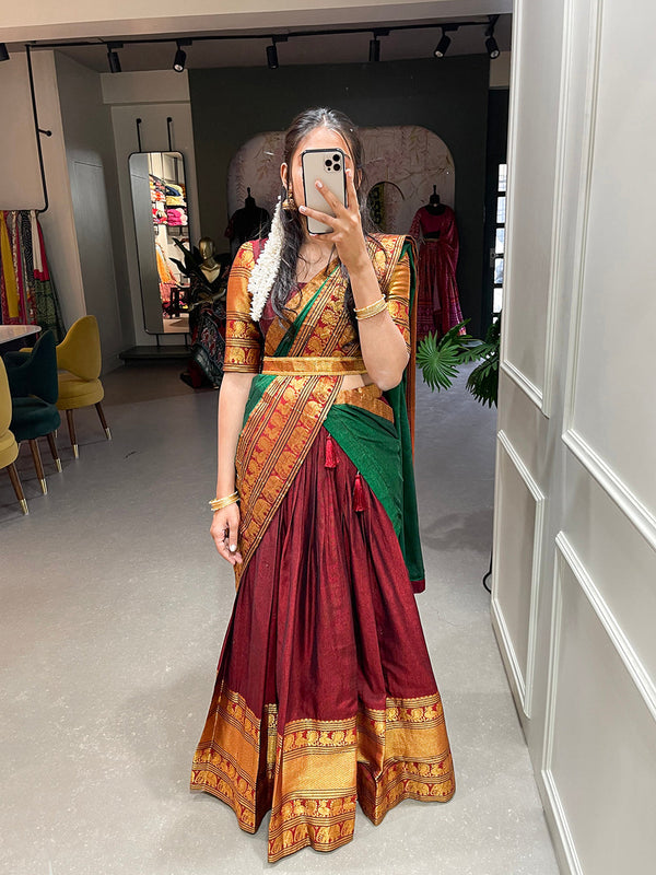 Maroon Color Zari Weaving Work Narayan Pet Cotton Lehenga Choli Clothsvilla