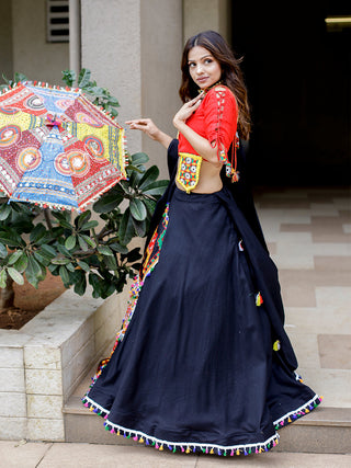 Black Color Embroidered Patch Work Pure Cotton Navaratri Chaniya Choli Clothsvilla