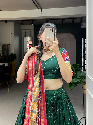 Green Color Patola Print With Foil Work Tussar Silk Lehenga Choli ClothsVilla