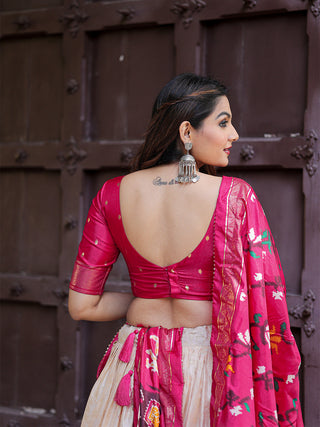 Pink Color Printed With Foil Work Dola Silk Lehenga Choli ClothsVilla.com