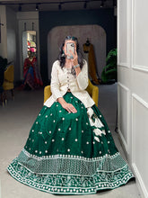 Load image into Gallery viewer, Green Color Sequins And Lucknowi Work Cotton Co-Ord Set Lehenga Choli ClothsVilla.com