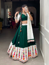 Load image into Gallery viewer, Green Color Embroidery Work With Original Mirror Work Cotton Lehenga Choli ClothsVilla