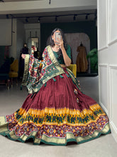 Load image into Gallery viewer, Maroon Color Gujrati Patola Print With Foil Work Tussar Silk Lehenga Choli ClothsVilla