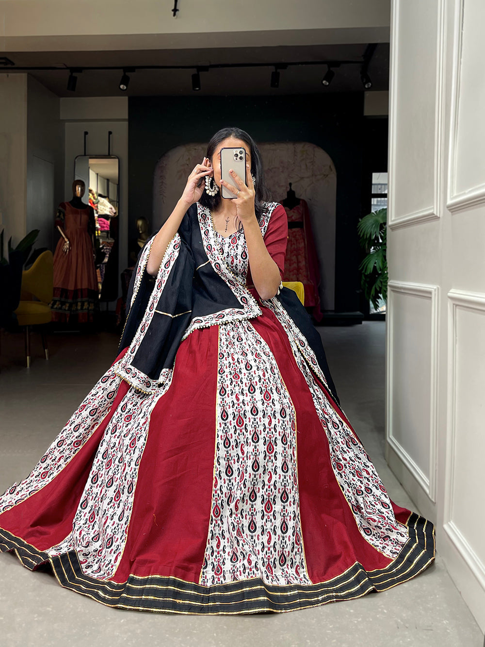 Maroon Color Plain and Printed Cotton Lehenga Choli ClothsVilla