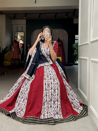 Maroon Color Plain and Printed Cotton Lehenga Choli ClothsVilla