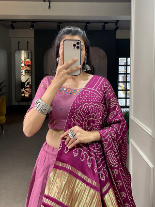 Peach Color Plain With Gotta Patti Cotton Lehenga Choli ClothsVilla.com
