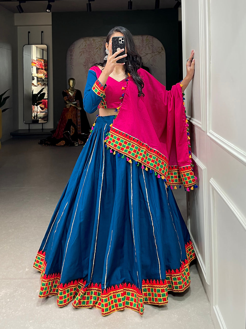 Blue Color Plain With Gamthi Work Cotton Navratri Garba Choli ClothsVilla.com