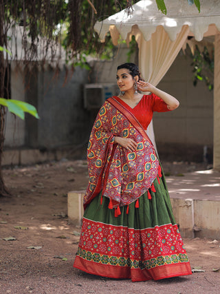 Mehndi  Color Printed With Foil Work Dola Silk Lehenga Choli Clothsvilla