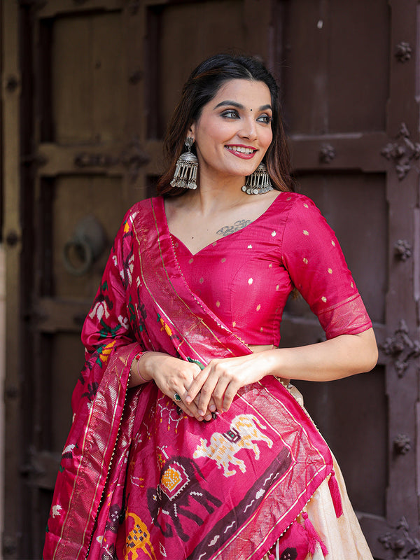 Pink Color Printed With Foil Work Dola Silk Lehenga Choli ClothsVilla.com