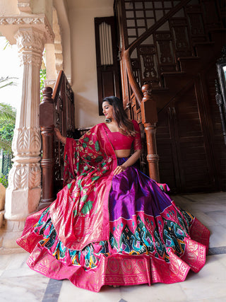 Purple Color Printed With Foil Work Dola Silk Lehenga Choli ClothsVilla.com