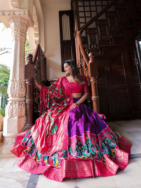 Purple Color Printed With Foil Work Dola Silk Lehenga Choli ClothsVilla.com