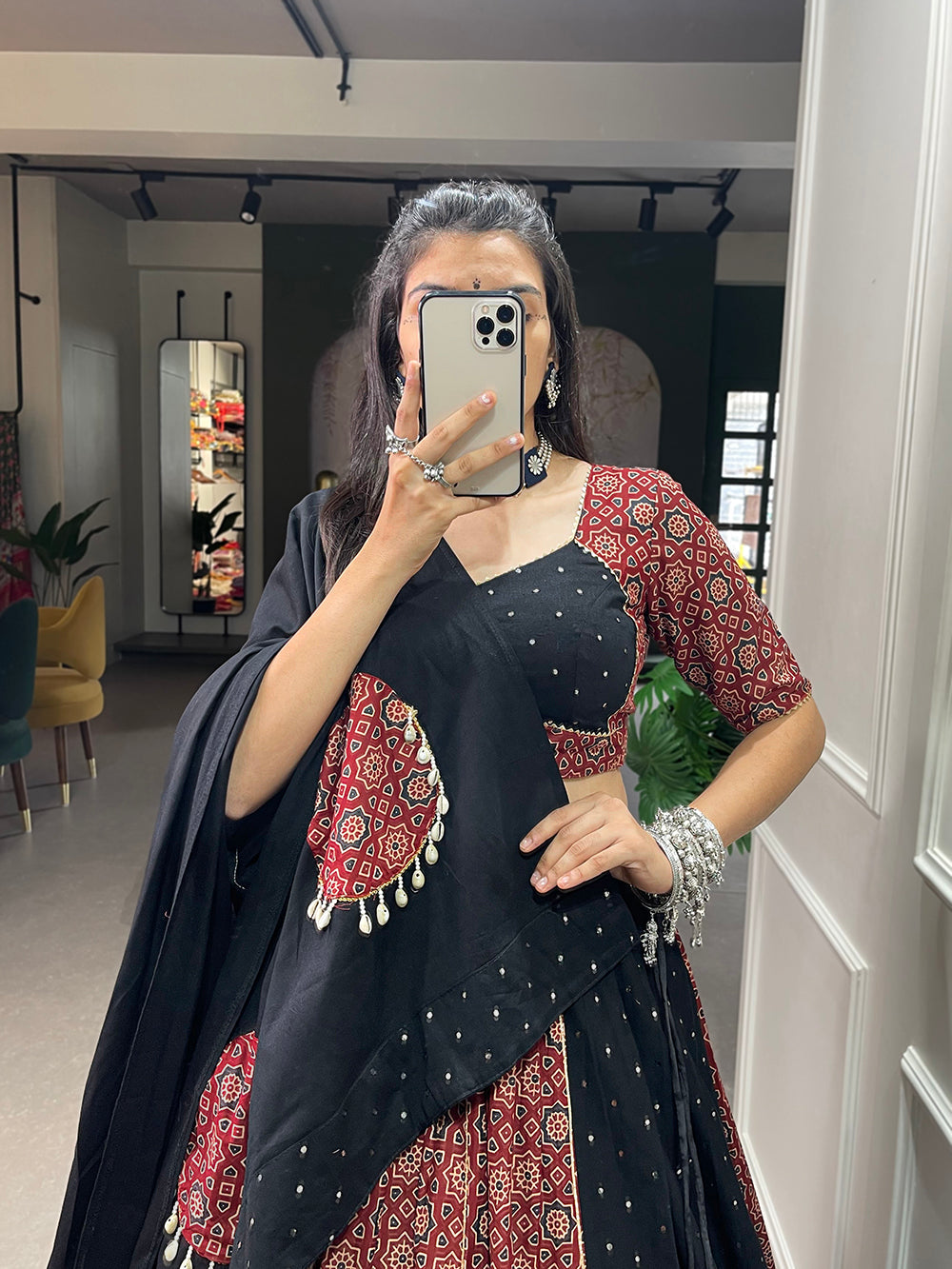 Maroon Color Printed And Over All Mirror Work With Gotta Patti Cotton Lehenga Choli ClothsVilla.com
