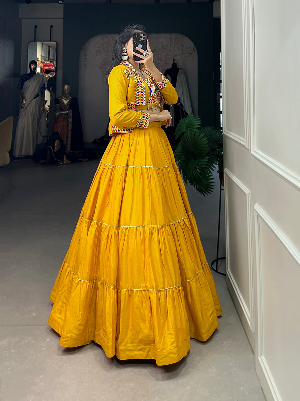 Mustard Color Plain With Gota Patti Rayon Co-Ord Set Lehenga Choli ClothsVilla.com