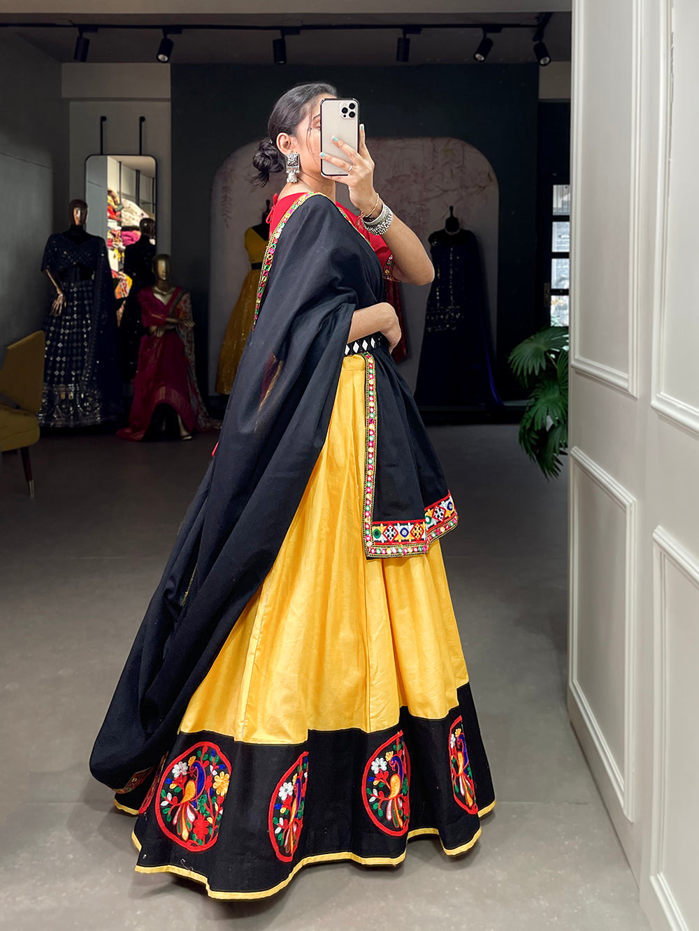 Red Color Gamthi And Mirror Work Chaniya Choli ClothsVilla.com