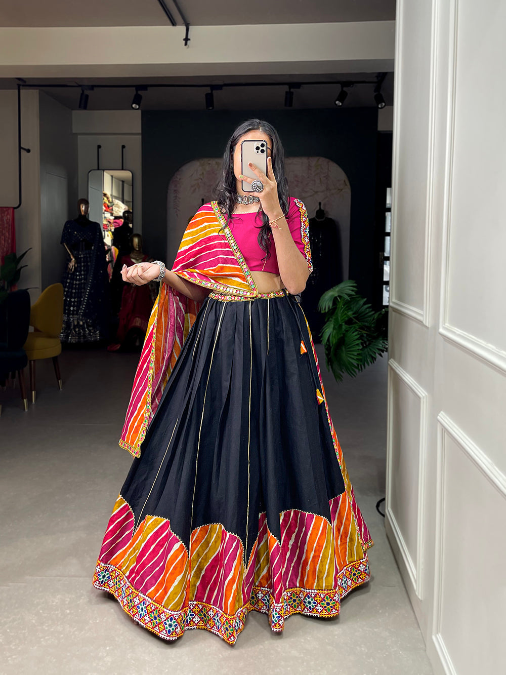 Multi Color Gamthi With Gotta Work Cotton Lehenga Choli ClothsVilla.com
