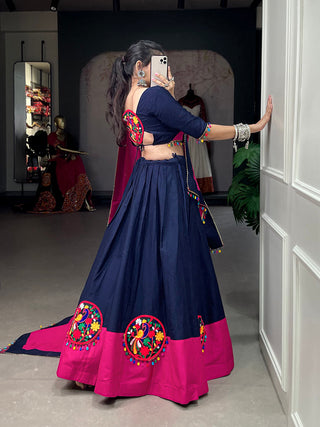 Navy Blue Color  Gamthi Patch Work With Colorful Cowrie(kodi) Work Cotton Chaniya Choli ClothsVilla.com