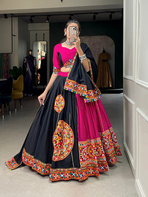 Pink Color Gamthi Work And Paper Mirror Work Cotton Chaniya Choli ClothsVilla Main image
