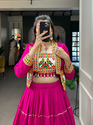 Pink Color Plain With Gota Patti Rayon Two Piece Chaniya Choli ClothsVilla
