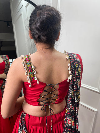 Red Color Patola Print With Paper Mirror Work Ghaghra Choli ClothsVilla