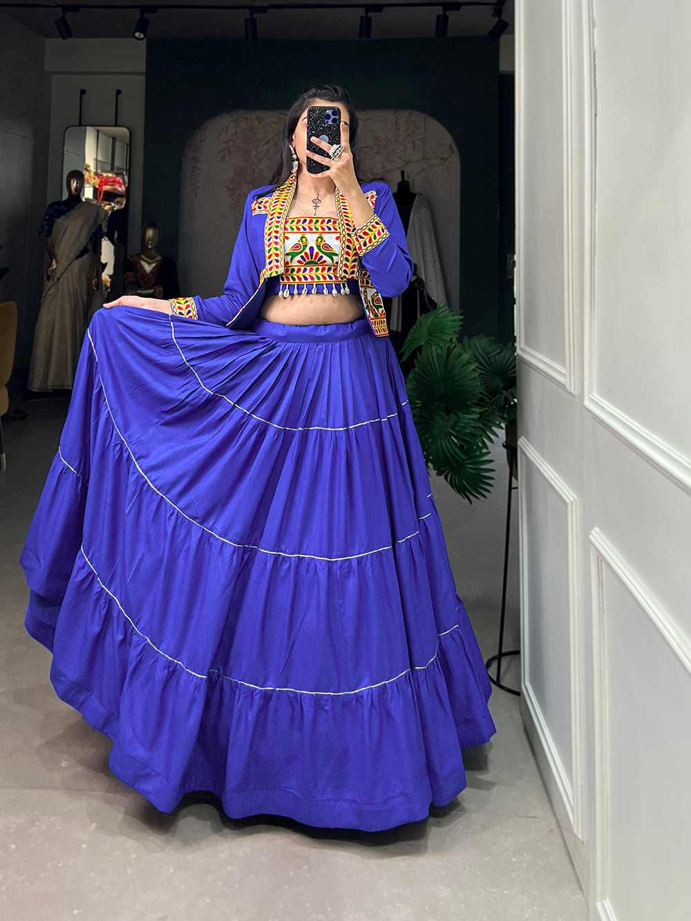 Royal Blue Color Plain With Gota Patti Rayon Garba Choli ClothsVilla