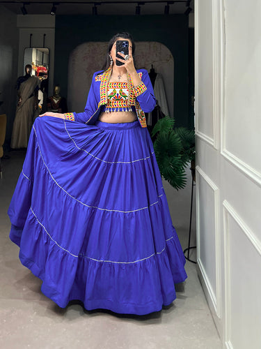 Royal Blue Color Plain With Gota Patti Rayon Garba Choli ClothsVilla