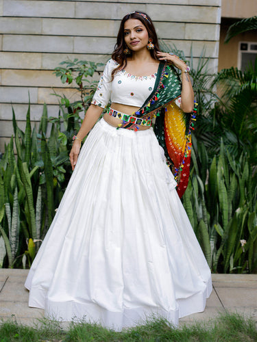 White Color Pure Cotton Navaratri Special Chaniya Choli Clothsvilla