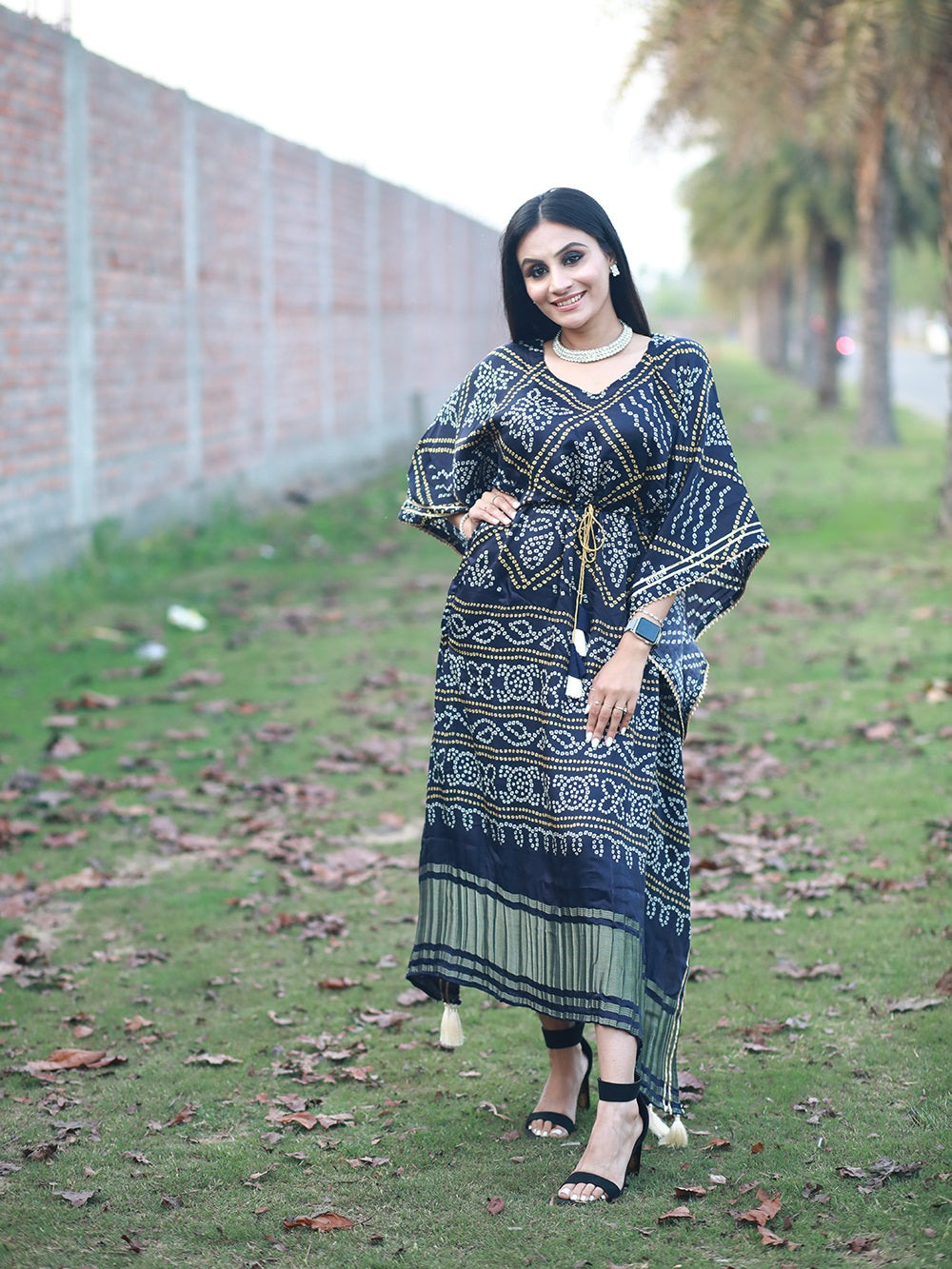 Navy Blue Color Bandhani Printed Pure Gaji Silk Kaftan Clothsvilla